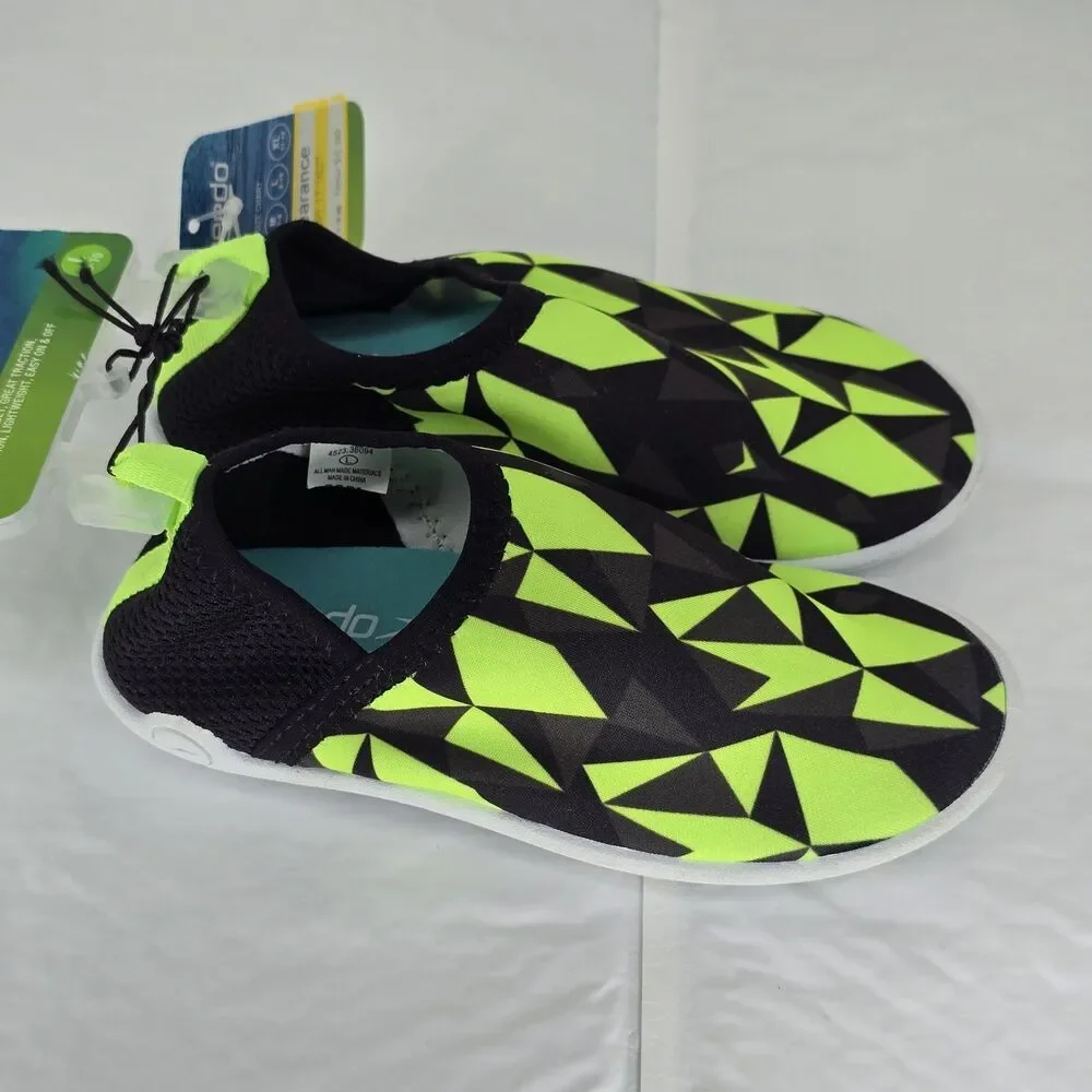 Speedo Kids' Beach Booties - Black/Neon-Green, Large (9-10), UV Protection
